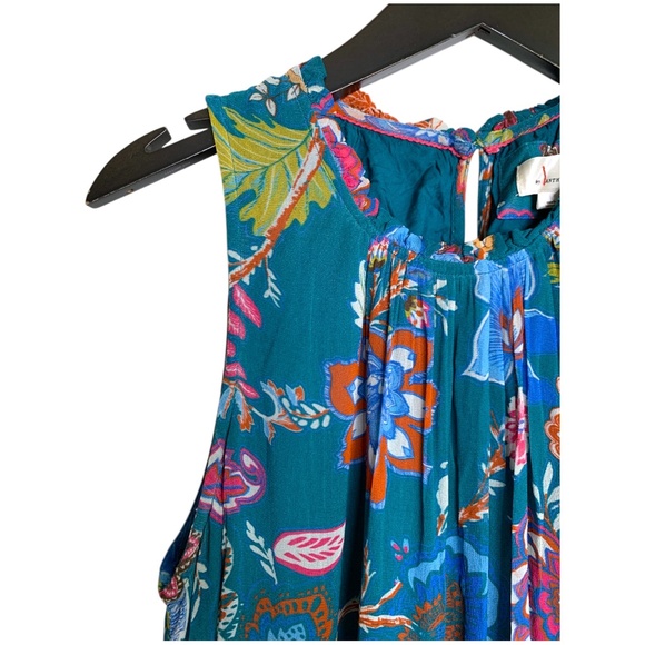 Anthropologie Dress Size Medium Sleeveless Teal+Floral Lined Flowy - Picture 8 of 9